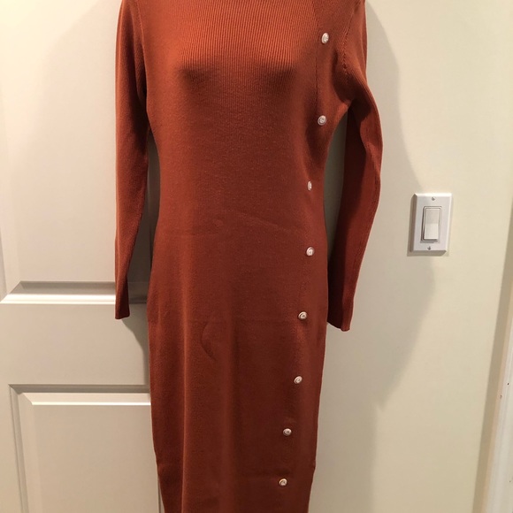 NWOT Rust color maxi sweater dress w daisy buttons sz Large - Picture 4 of 5